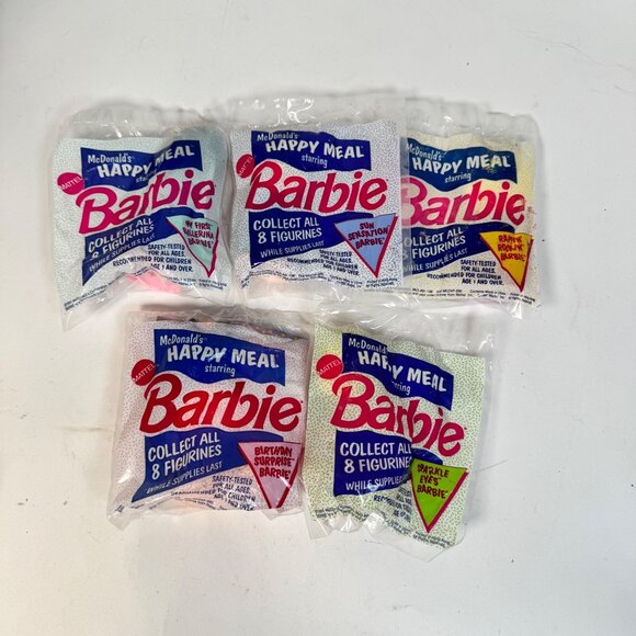 1990 McDonalds Barbie Happy Meal Toys Lot of 5 Sealed Vtg Figures Cake Toppers - Picture 1 of 14